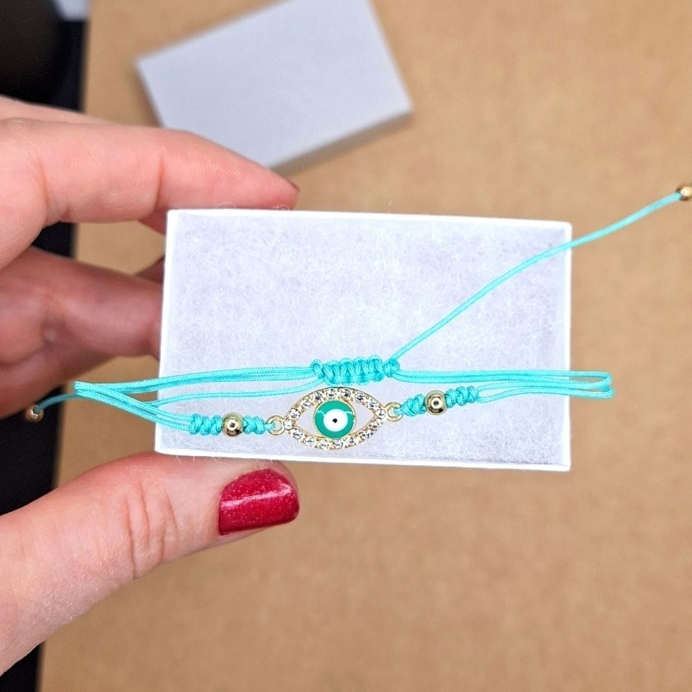 turquoise Blue adjustable evil eye string bracelet protection accessory